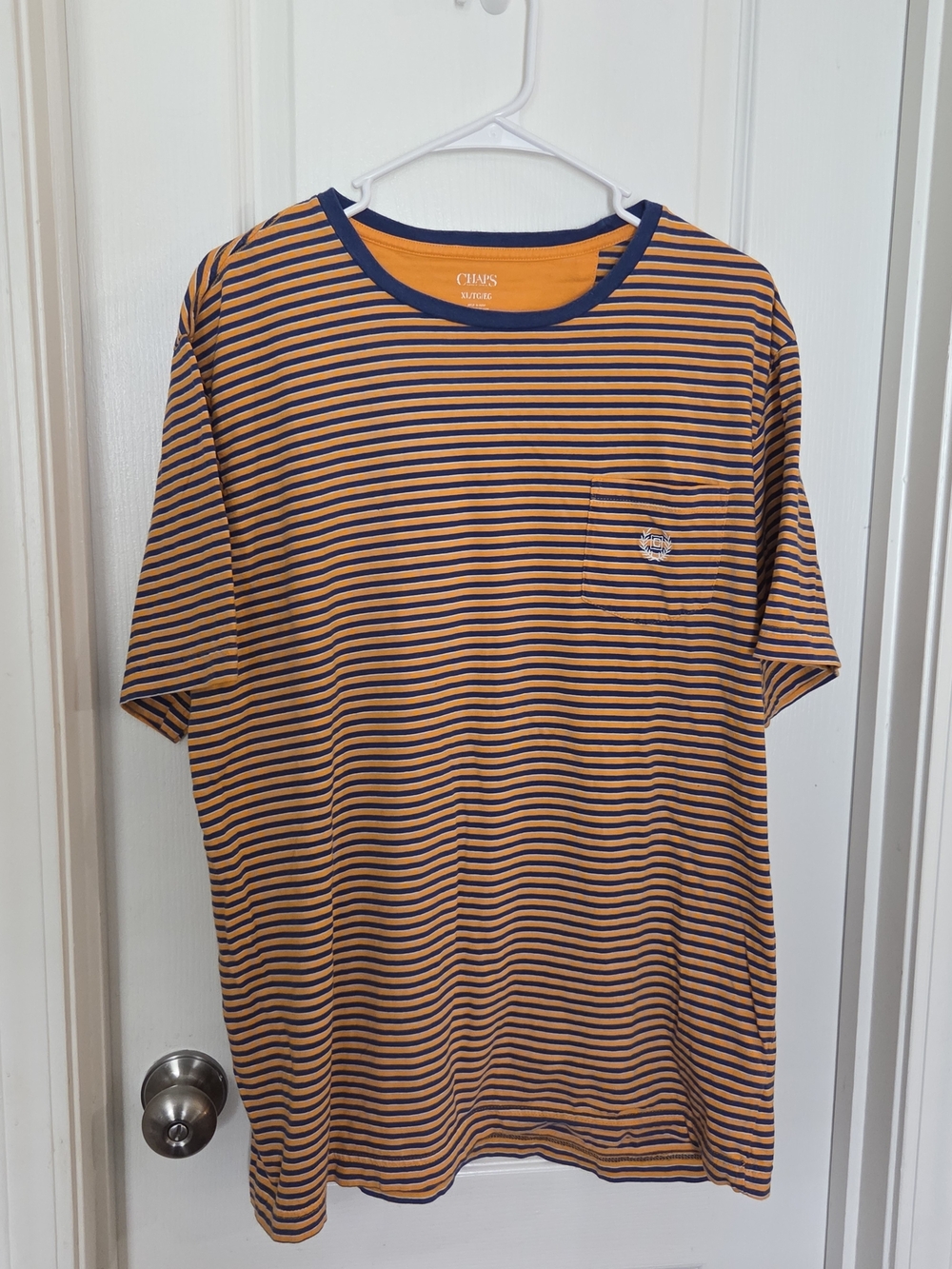 Chaps Men's Striped Pocket Tee Navy/Orange Sz XL